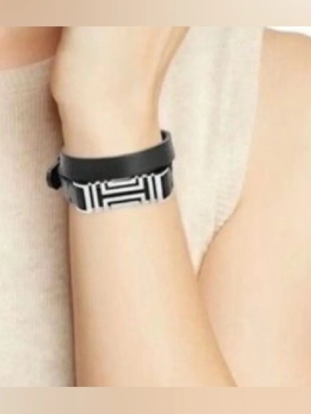 Tory Burch x Fitbit Fret Double Wrap Leather Bracelet Black